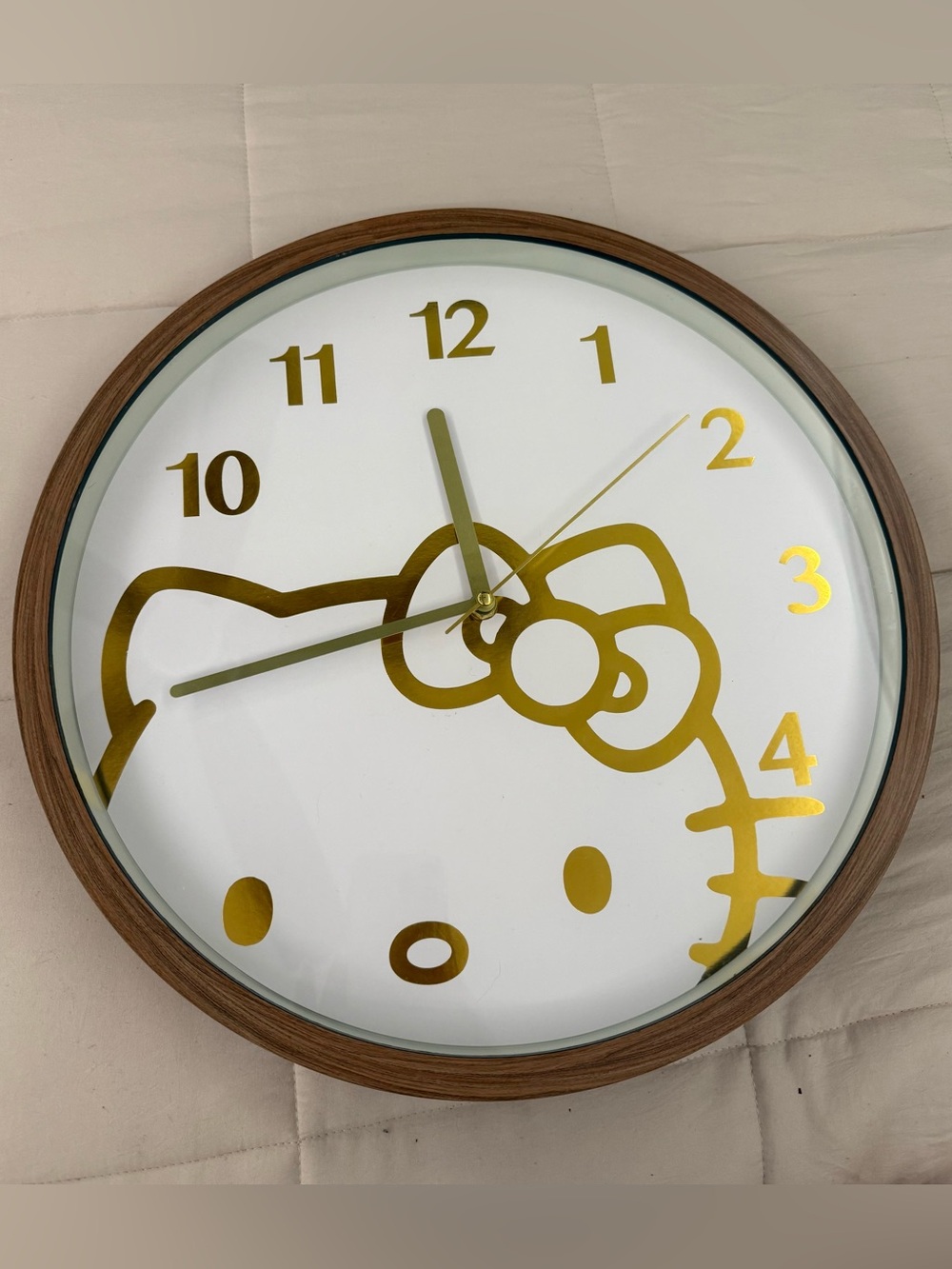 Hello Kitty Wall Clock with Gold Accents and Wood Frame